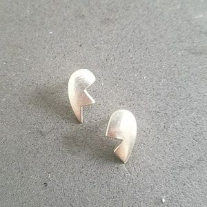 Silver broken heart stud earrings